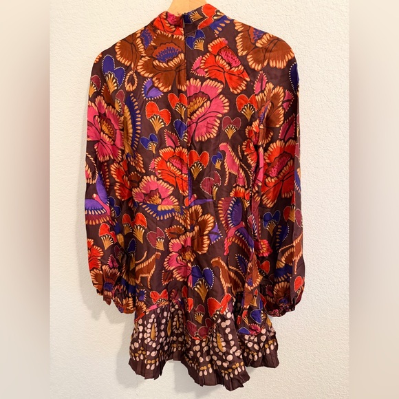 Farm Rio Brown Bright Flora Long Sleeve Mini Dress NWT Size XS - Picture 5 of 7